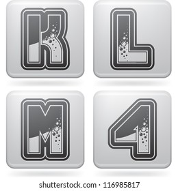 Custom made (drawn from the scratch) blue-red "bubble" digits and capital letters icons set: J, K, L, 4.