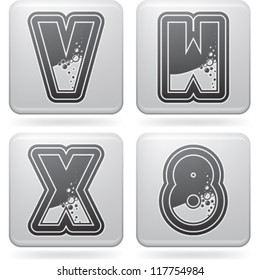 Custom made (drawn from the scratch) blue-red "bubble" digits and capital letters icons set: V, W, X, 8.