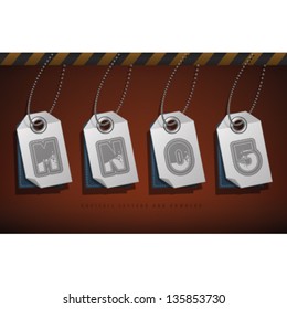 Custom made (drawn from the scratch) blue-red "bubble" digits and capital letters icons set: M, N, O, 5.