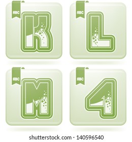 Custom made (drawn from the scratch) blue-red "bubble" digits and capital letters icons set: J, K, L, 4.
