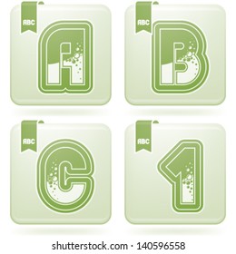 Custom made (drawn from the scratch) blue-red "bubble" digits and capital letters icons set: A, B, C, 1.