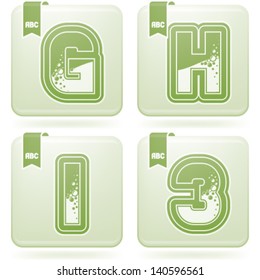 Custom made (drawn from the scratch) blue-red "bubble" digits and capital letters icons set: G, H, I, 3.