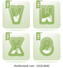 Custom made (drawn from the scratch) blue-red "bubble" digits and capital letters icons set: V, W, X, 8.