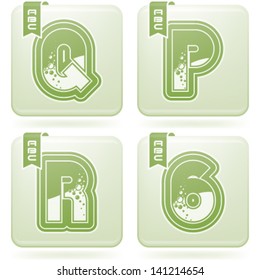 Custom made (drawn from the scratch) blue-red "bubble" digits and capital letters icons set: Q, P, R, 6.