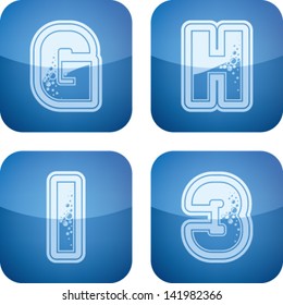 Custom made (drawn from the scratch) blue-red "bubble" digits and capital letters icons set: G, H, I, 3.