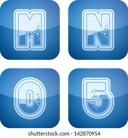 Custom made (drawn from the scratch) blue-red "bubble" digits and capital letters icons set: M, N, O, 5.