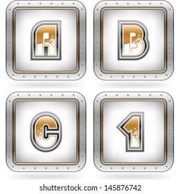 Custom made (drawn from the scratch) blue-red "bubble" digits and capital letters icons set: A, B, C, 1. 