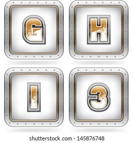 Custom made (drawn from the scratch) blue-red "bubble" digits and capital letters icons set: G, H, I, 3. 