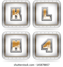Custom made (drawn from the scratch) blue-red "bubble" digits and capital letters icons set: J, K, L, 4. 