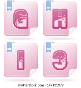 Custom made (drawn from the scratch) blue-red "bubble" digits and capital letters icons set: G, H, I, 3. 