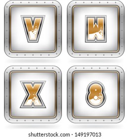 Custom made (drawn from the scratch) blue-red "bubble" digits and capital letters icons set: V, W, X, 8. 