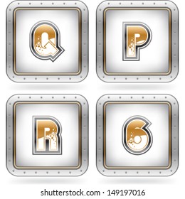 Custom made (drawn from the scratch) blue-red "bubble" digits and capital letters icons set: Q, P, R, 6. 