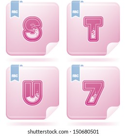 Custom made (drawn from the scratch) blue-red "bubble" digits and capital letters icons set: S, T, U, 7. 