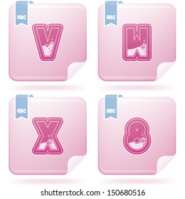Custom made (drawn from the scratch) blue-red "bubble" digits and capital letters icons set: V, W, X, 8. 