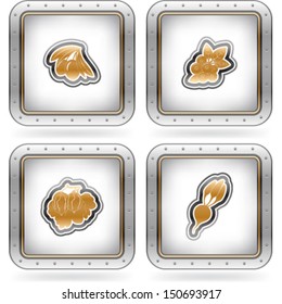 Custom made (drawn from the scratch) blue-red "bubble" digits and capital letters icons set: Olives, Cranberry (Vaccinium), Gooseberry, Beet. 