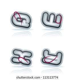 Custom made (drawn from the scratch) capital letters icons set:  Q, W, X, Y.