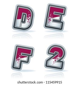 Custom made (drawn from the scratch) capital letters icons set: D, E, F, 2.