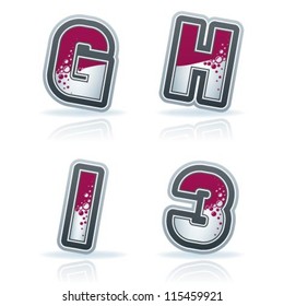 Custom made (drawn from the scratch) capital letters icons set: G, H, I, 3.
