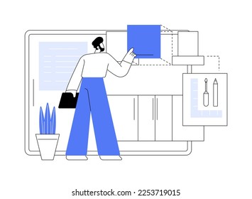 Custom made kitchens abstract concept vector illustration. Bespoke kitchen furniture design and installation, handcrafted cabinets, backsplash tile, design idea, modular size abstract metaphor.