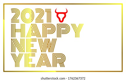 Custom made logo Happy New Year 2021 sign in gold typography on white background  with red of icon for marketing, celebration, greetings, event purpose.