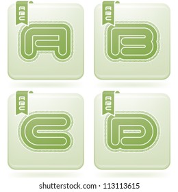 Custom made modern capital letters:  A, B, C, D.