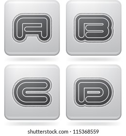 Custom made modern capital letters: A, B, C, D.