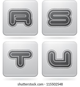 Custom made modern capital letters: R, S, T, U.