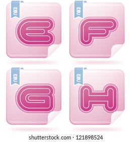 Custom made modern rounded sans serif capital letters:  E, F, G, H.