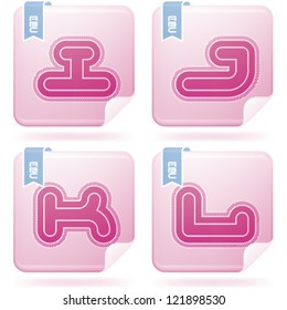 Custom made modern rounded sans serif capital letters:  I, J, K L.