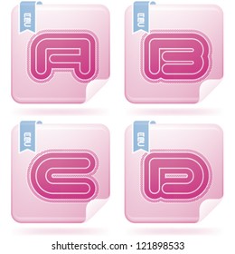 Custom made modern rounded sans serif capital letters:  A, B, C, D.