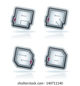 Custom made squared (drawn from the scratch) blue-red "bubble" digits and capital letters icons set: P, R, S, 6.