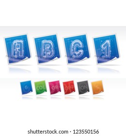 Custom made Winter and Christmas style, drawn from the scratch (blueprint style), digits and capital letters: A, B, C, 1.