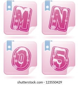 Custom made Winter and Christmas style (drawn from the scratch) digits and capital letters icons set: M, N, O, 5.