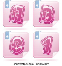 Custom made Winter and Christmas style (drawn from the scratch) digits and capital letters icons set: A, B, C, 1.