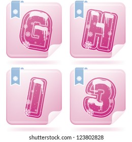 Custom made Winter and Christmas style (drawn from the scratch) digits and capital letters icons set: G, H, I, 3.