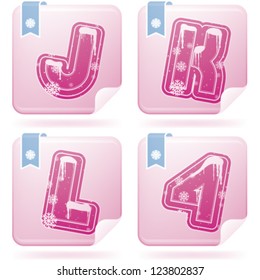 Custom made Winter and Christmas style (drawn from the scratch) digits and capital letters icons set: J, K, L, 4.