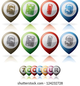 Custom made Winter and Christmas style (drawn from the scratch) green digits and capital letters icons set: G, H, I, 3.