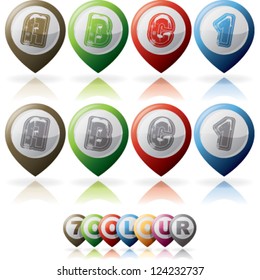 Custom made Winter and Christmas style (drawn from the scratch) green digits and capital letters icons set: A, B, C, 1.