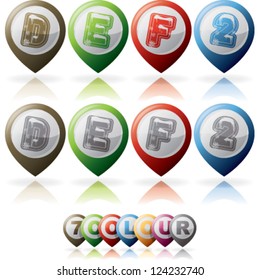 Custom made Winter and Christmas style (drawn from the scratch) green digits and capital letters icons set: D, E, F, 2.