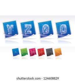 Custom made Winter and Christmas style, drawn from the scratch (blueprint style), digits and capital letters: Y, Z, 0, 9.