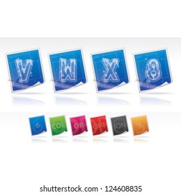 Custom made Winter and Christmas style, drawn from the scratch (blueprint style), digits and capital letters: V, W, X, 8.