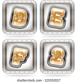 Custom made Winter and Christmas style (drawn from the scratch) blue digits and capital letters icons set: D, E, F, 2.