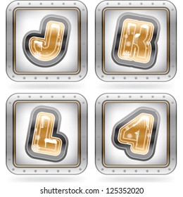 Custom made Winter and Christmas style (drawn from the scratch) blue digits and capital letters icons set: J, K, L, 4.