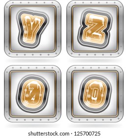 Custom made Winter and Christmas style (drawn from the scratch) blue digits and capital letters icons set: Y, Z, 0, 9.