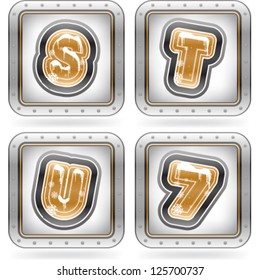 Custom made Winter and Christmas style (drawn from the scratch) blue digits and capital letters icons set: S, T, U, 7.