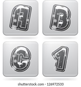Custom made Winter and Christmas style (drawn from the scratch) green digits and capital letters icons set: A, B, C, 1.