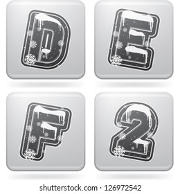 Custom made Winter and Christmas style (drawn from the scratch) green digits and capital letters icons set: D, E, F, 2.