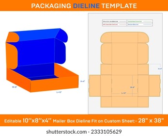 Custom Mailer Box 10''x8''x4'' Dieline Template