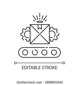 Custom manufacturing pixel perfect linear icon. Adjustable industrial production process thin line customizable illustration. Contour symbol. Vector isolated outline drawing. Editable stroke