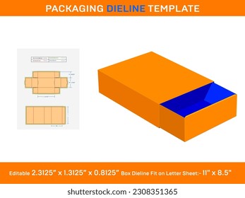 Custom match box, Dieline Template, 2.3125 x 1.3125 x 0.8125 inch, 